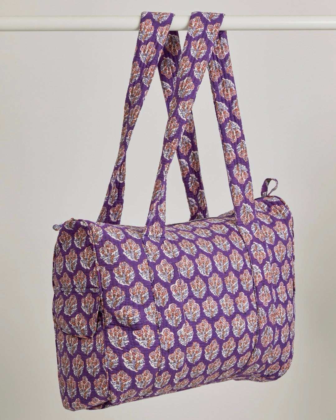 Purple Floral Quilted Duffel Bag