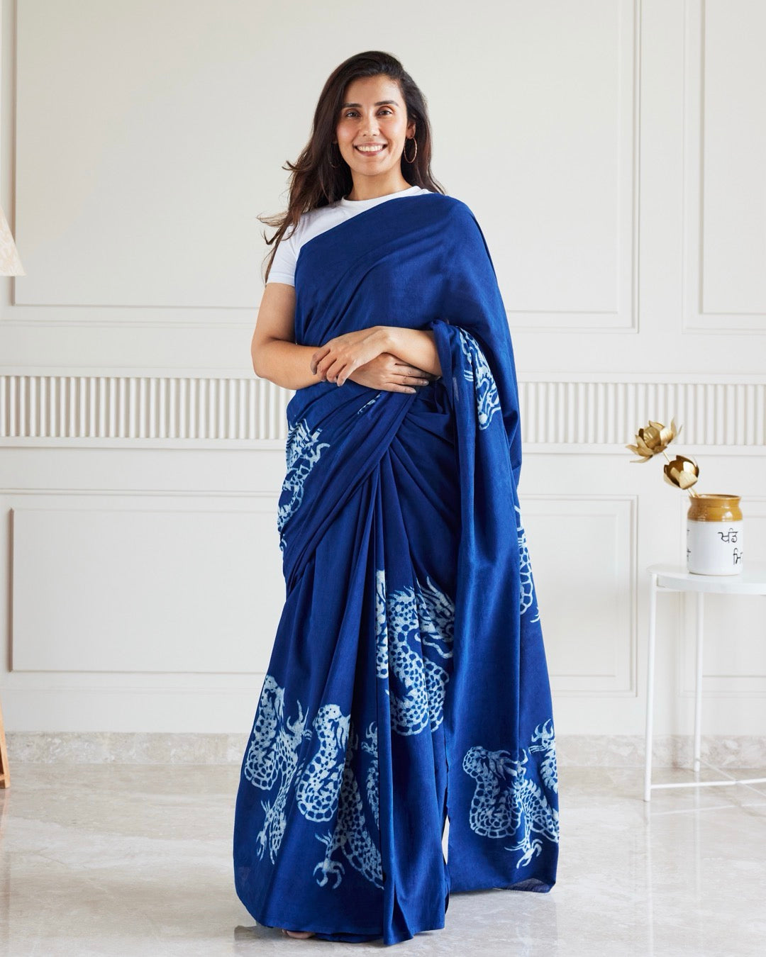 Dragon Indigo Bagru Saree