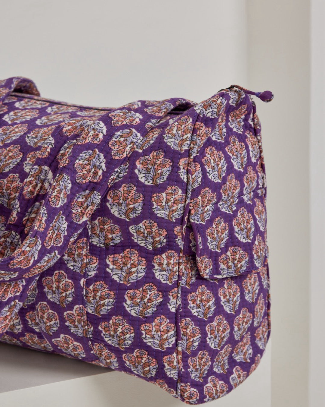 Purple Floral Quilted Duffel Bag