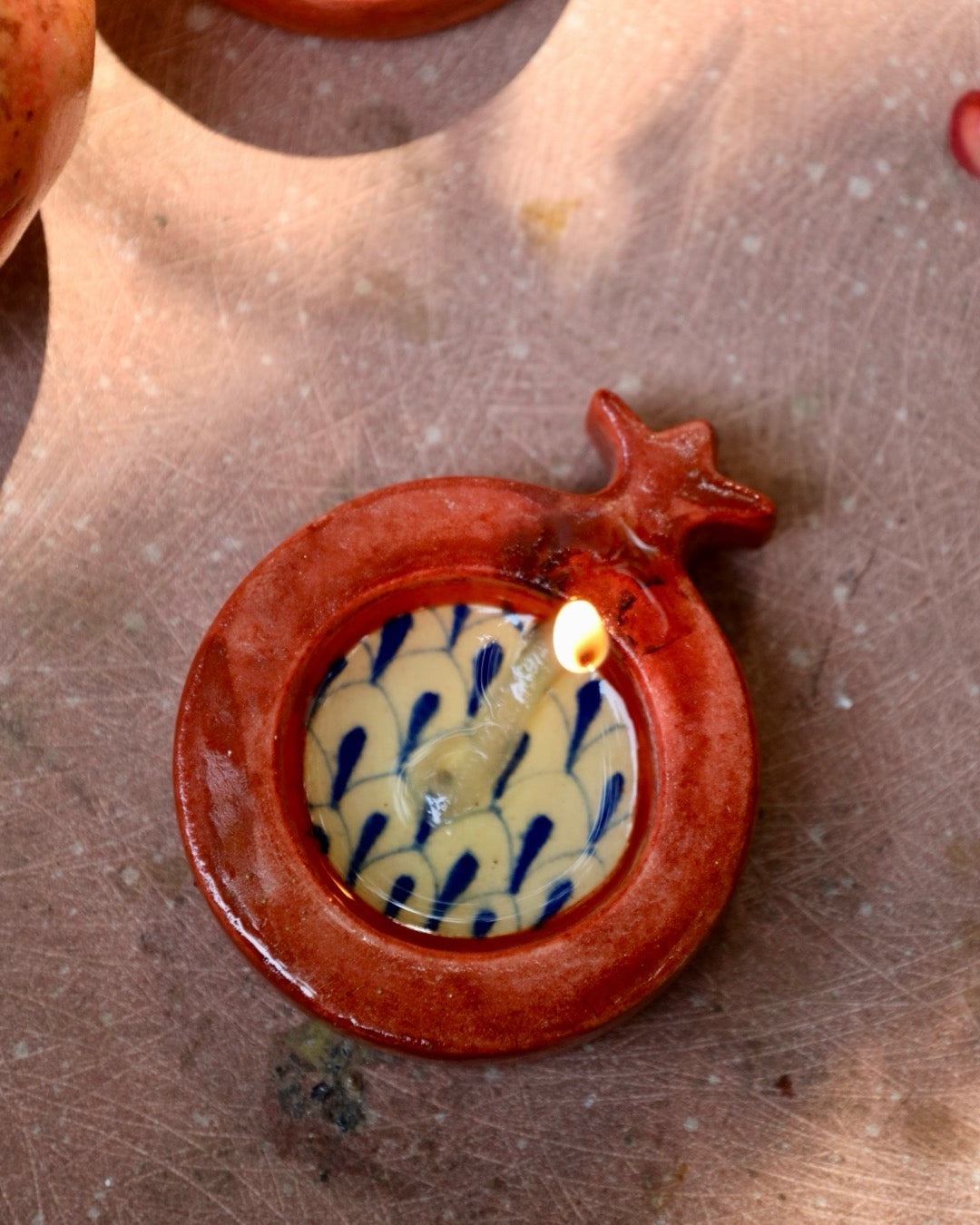 Red Pomegranate Pottery Reusable Diya