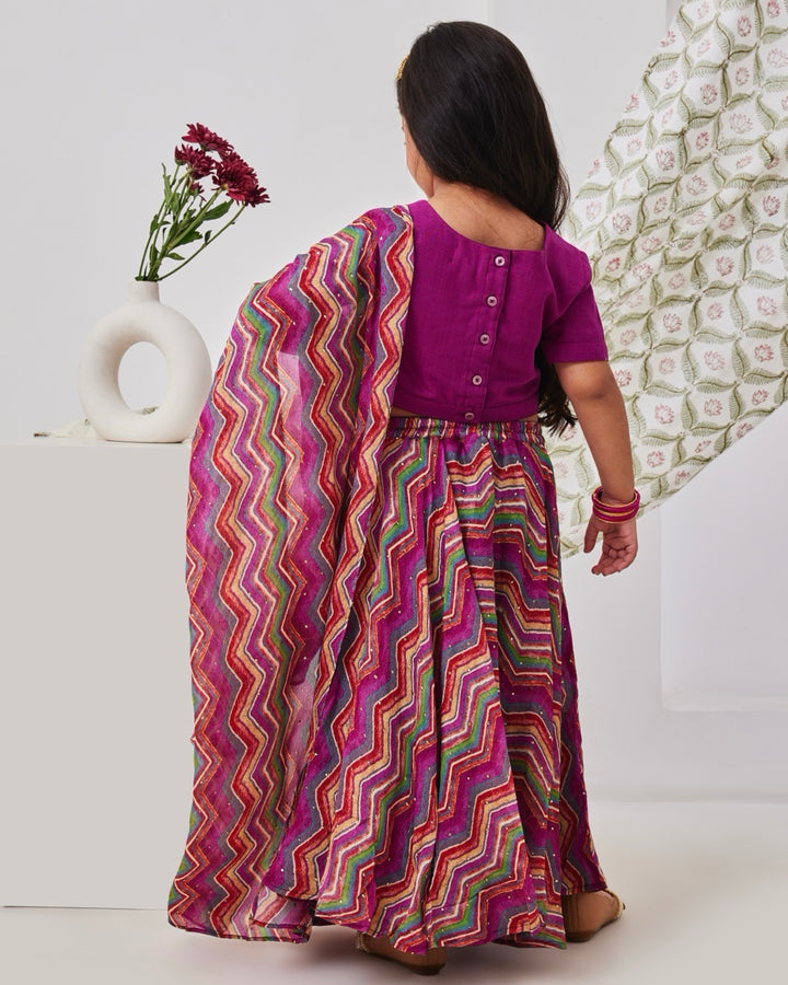 Pink Cheveron Kids Lehenga