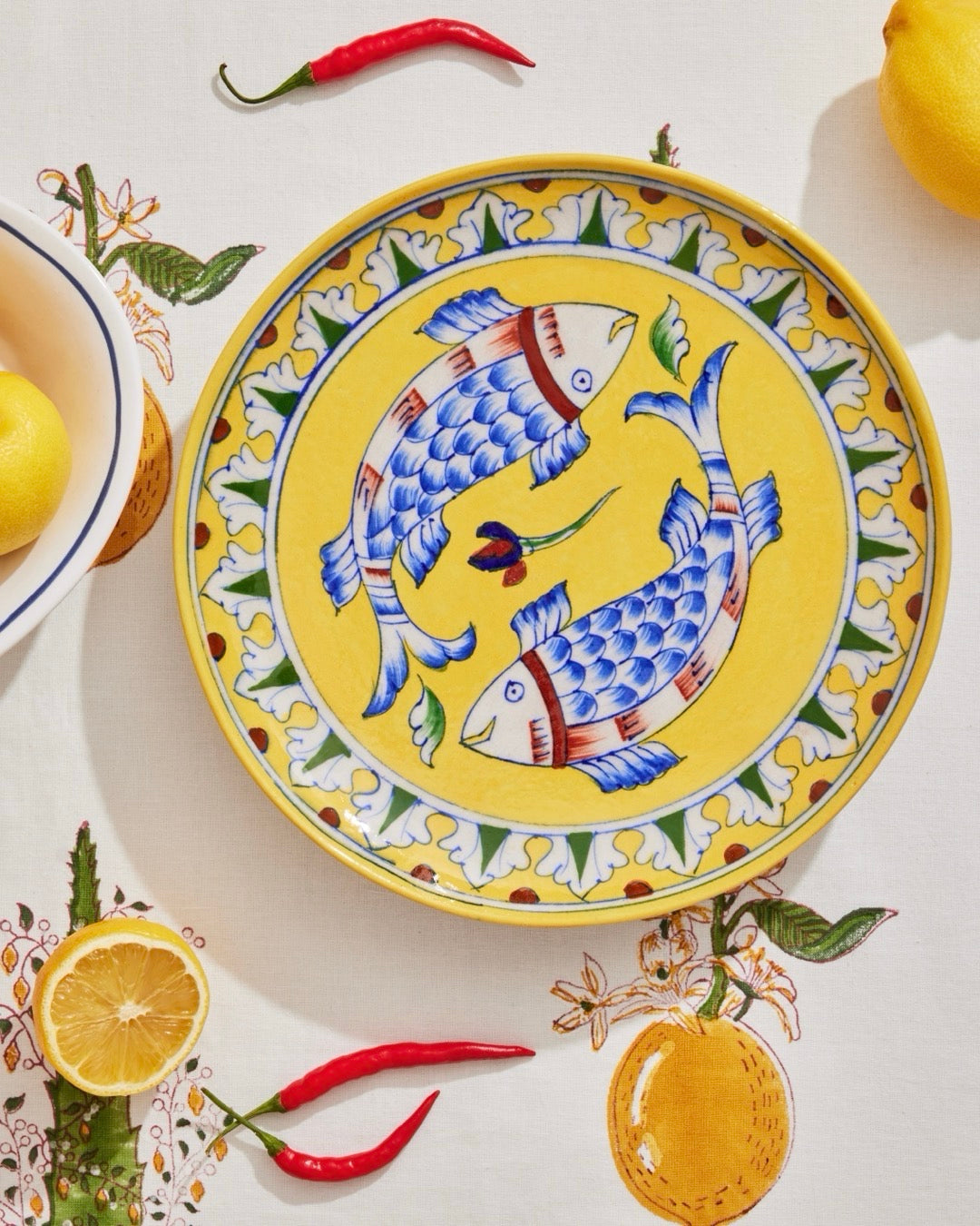 Yellow Hand Painted Fish Plate – Rihaa