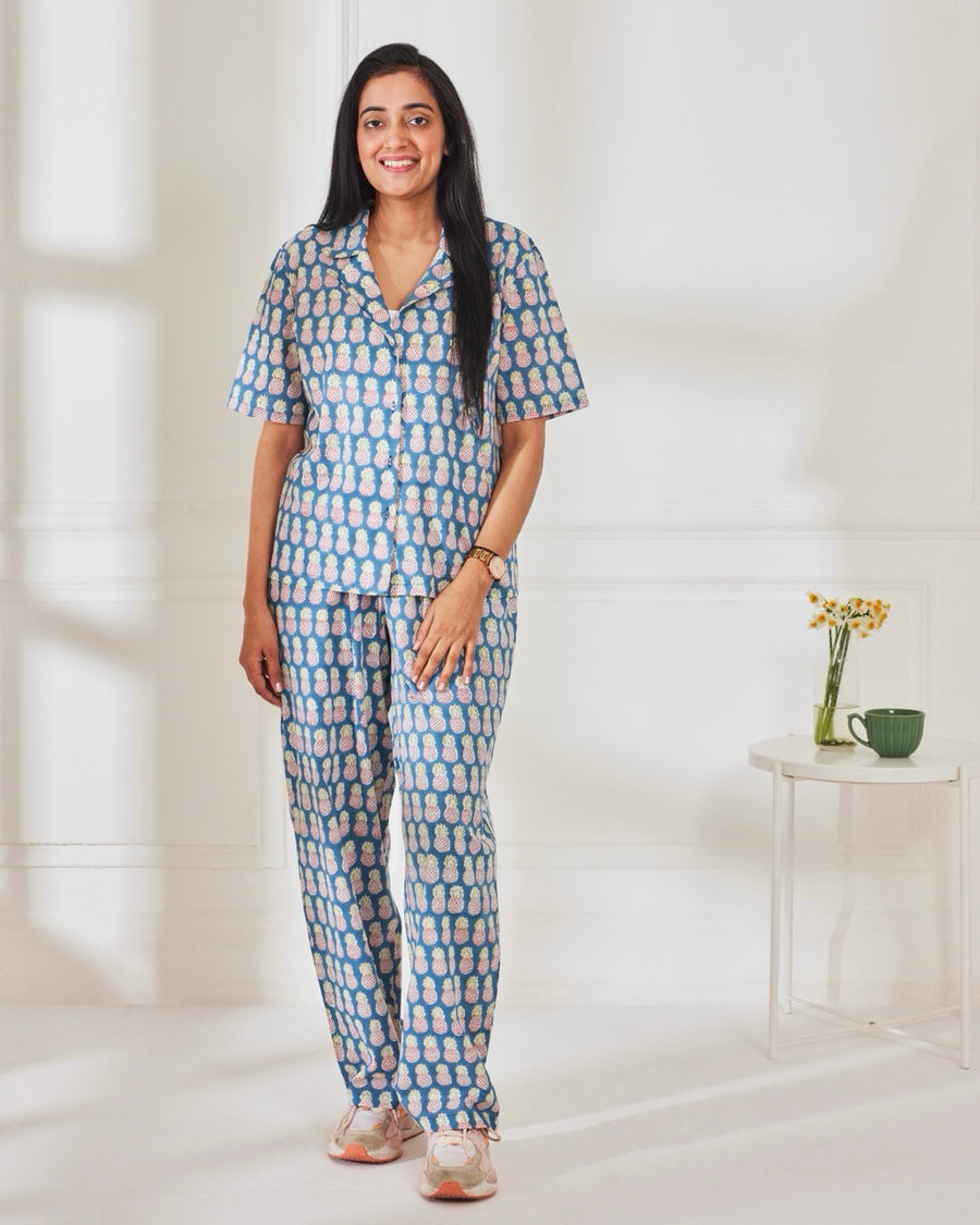 Pineapple Party Loungewear Mulmul Set – Rihaa - Main Image