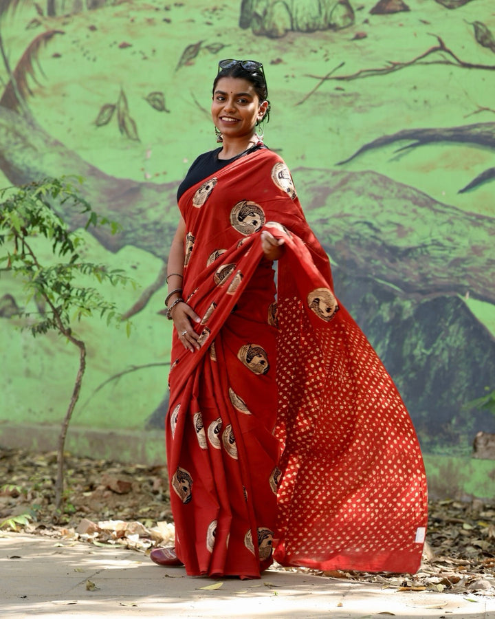 Koi Red Ajrakh Saree