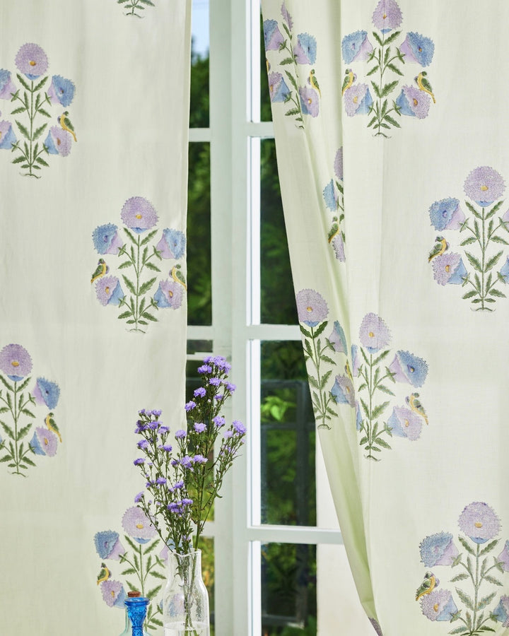Purple Boota Green Semi Sheer Block Print Curtains