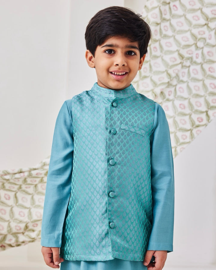 Sky Blue Kids Kurta Set With Jacket