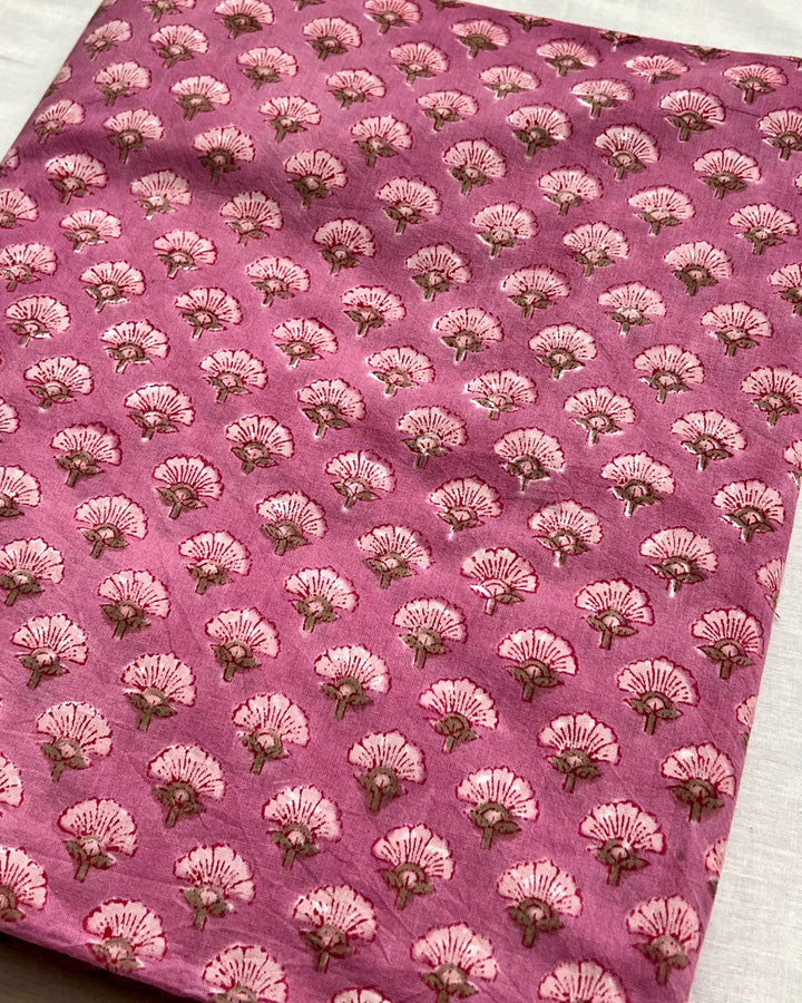 Rose Pink Floral Jaal Block Print Cotton Fabric
