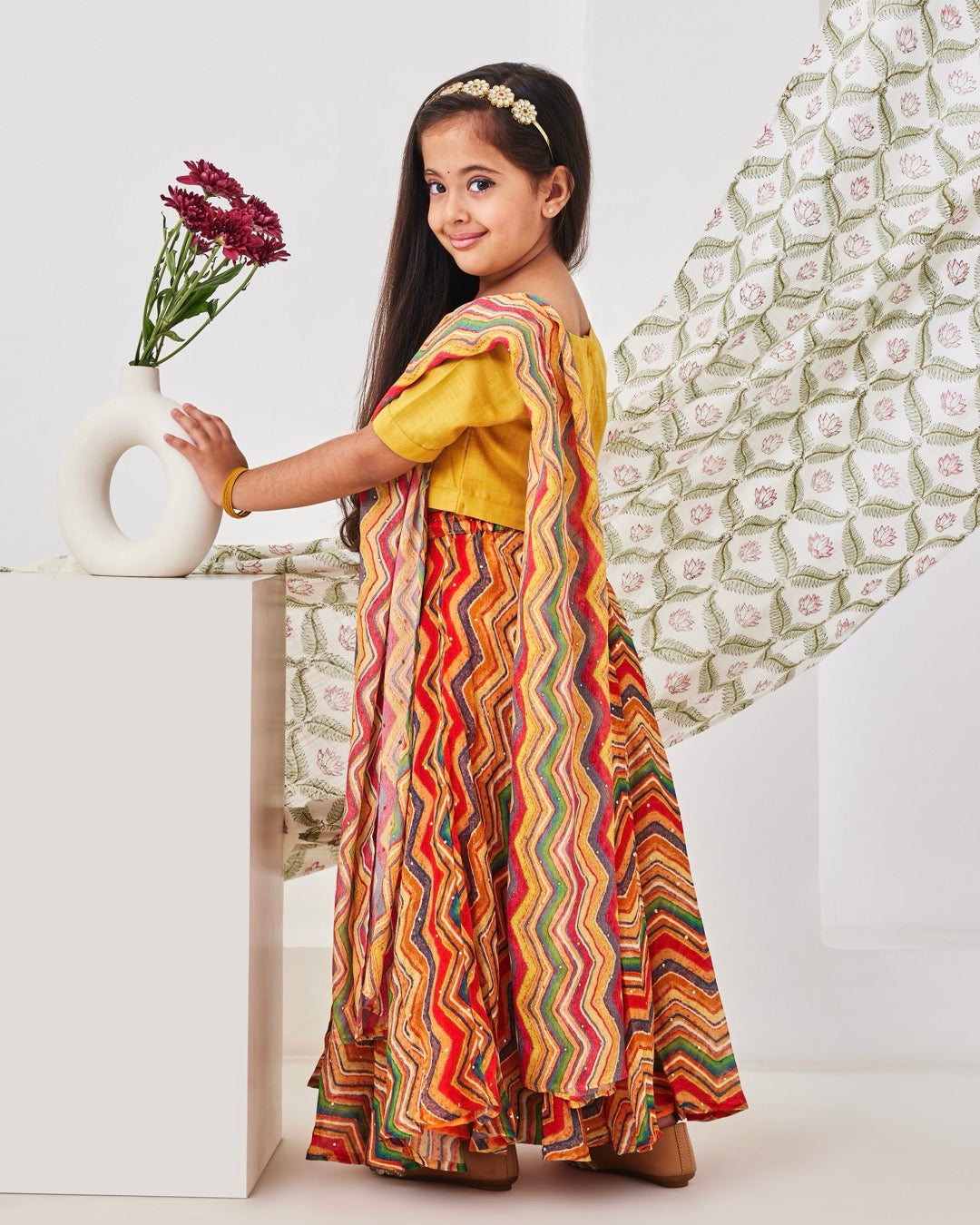 Yellow Cheveron Kids Lehenga