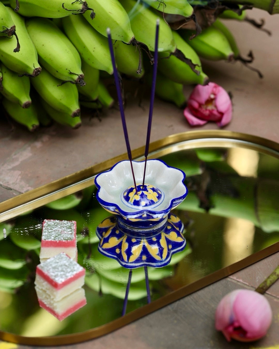 Yellow and Blue Incense Stand