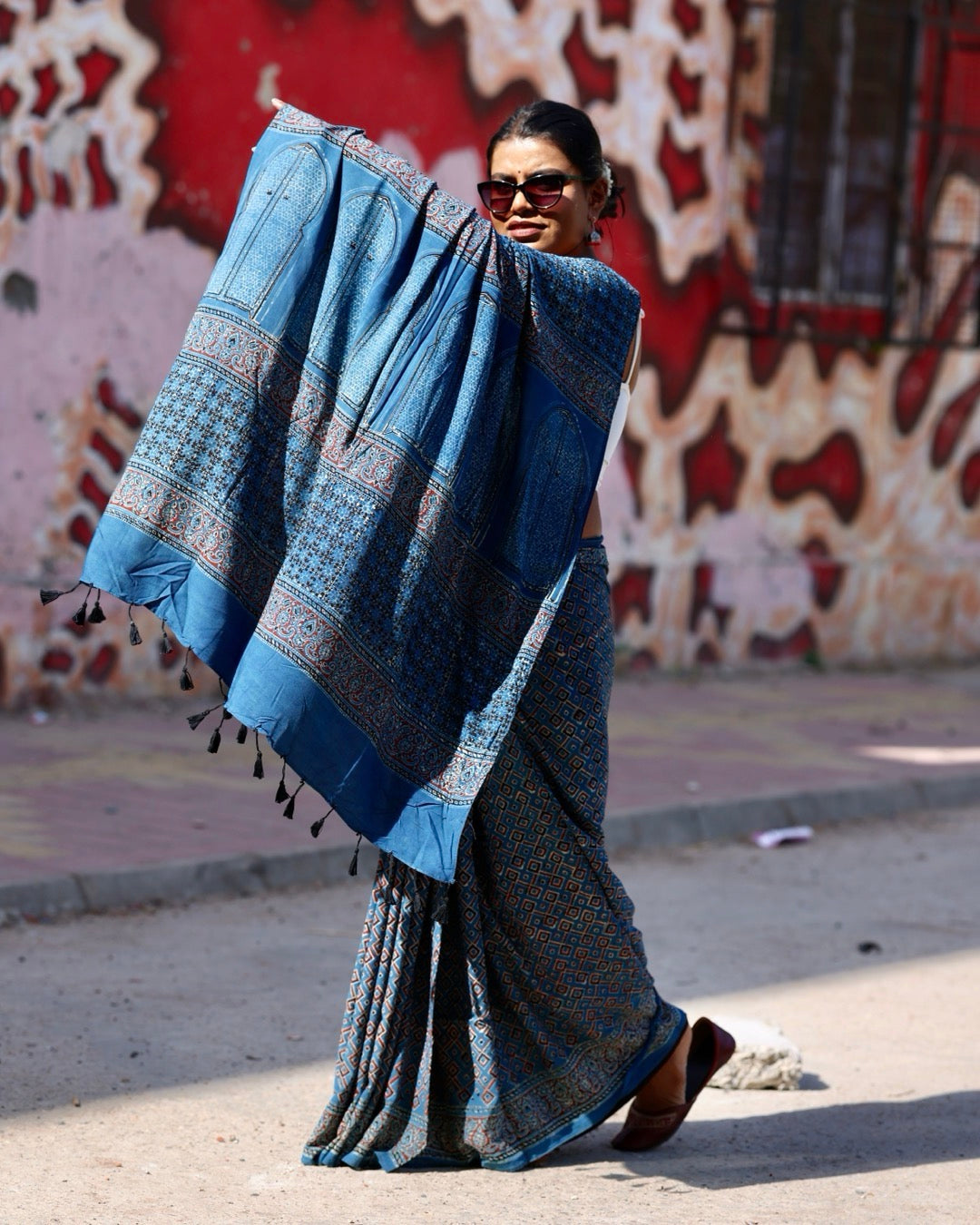 Moroccan Doors Indigo Ajrakh Saree