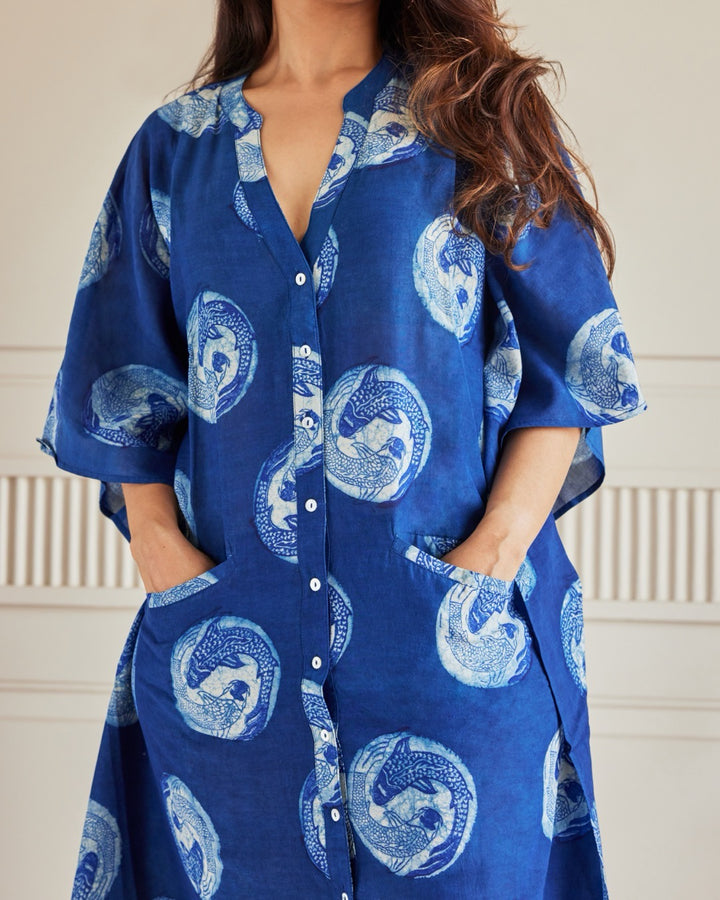 Lucky Koi Indigo Kaftan