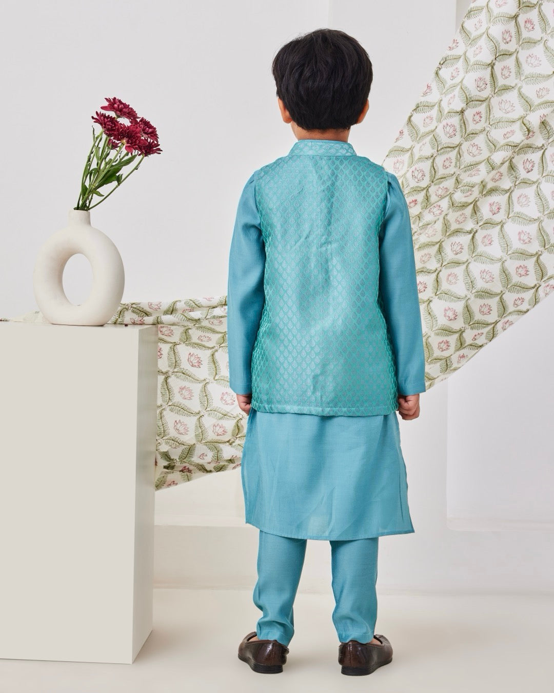 Sky Blue Kids Kurta Set With Jacket