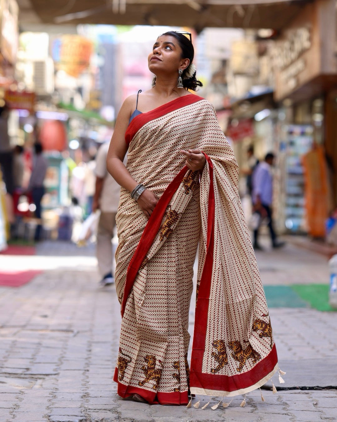 Sherni Border Bagru Print Saree