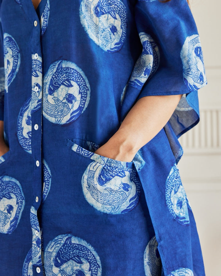 Lucky Koi Indigo Kaftan