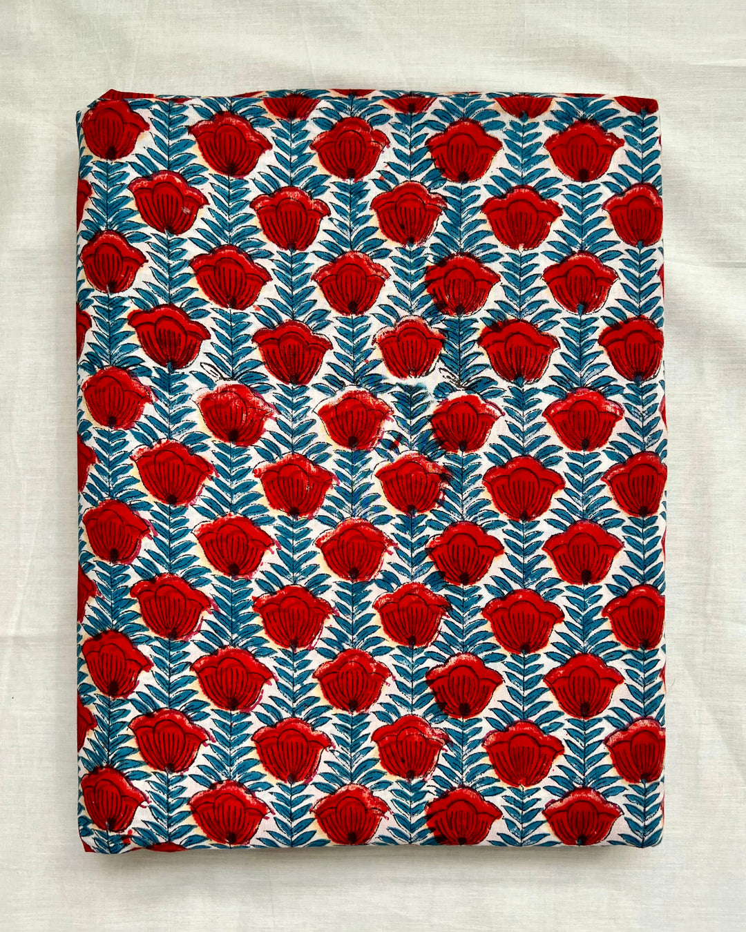 Red Poppy Leher Block Print Cotton Fabric