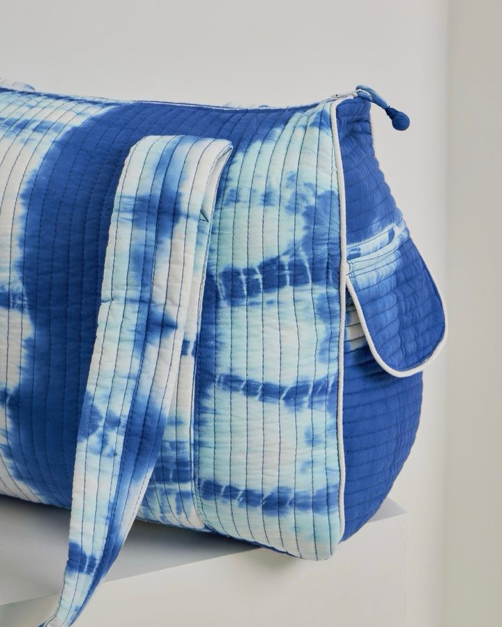 Blue Shibori Quilted Duffel Bag