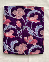 Purple Poppies Block Print Cotton Fabric