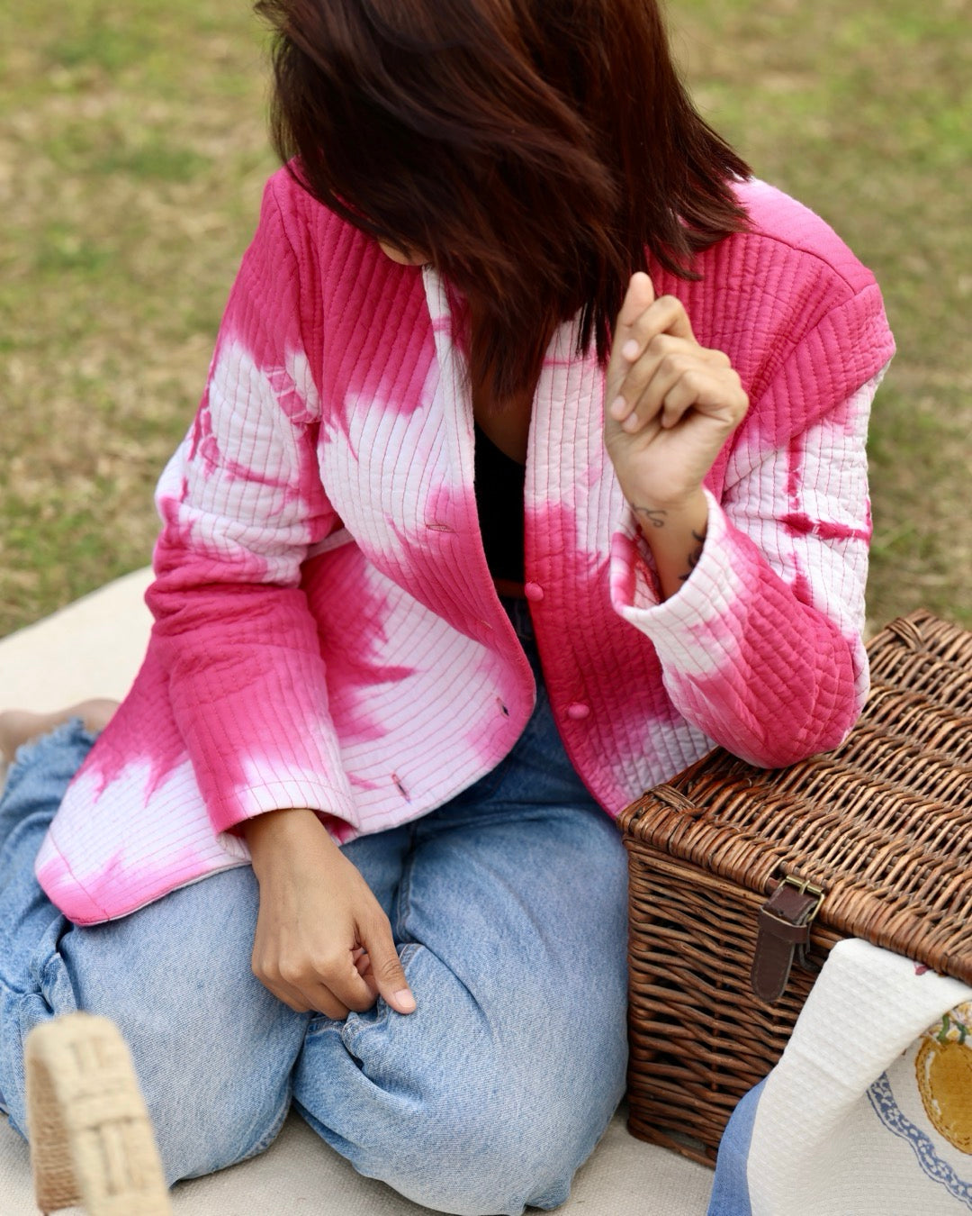 Pink Diamond Shibori Quilted Jacket