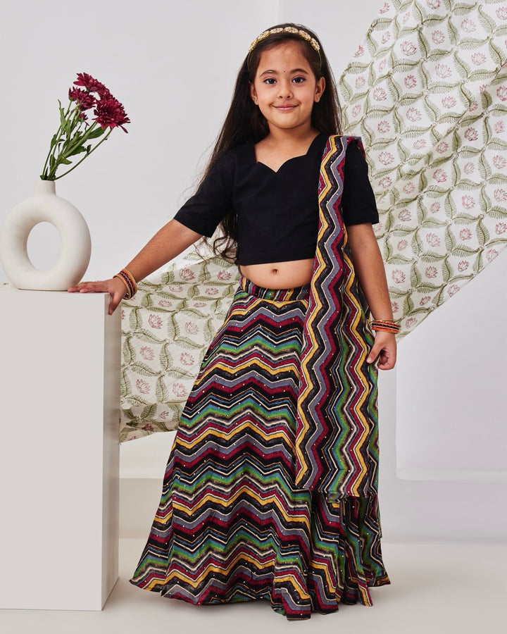 Black Cheveron Kids Lehenga