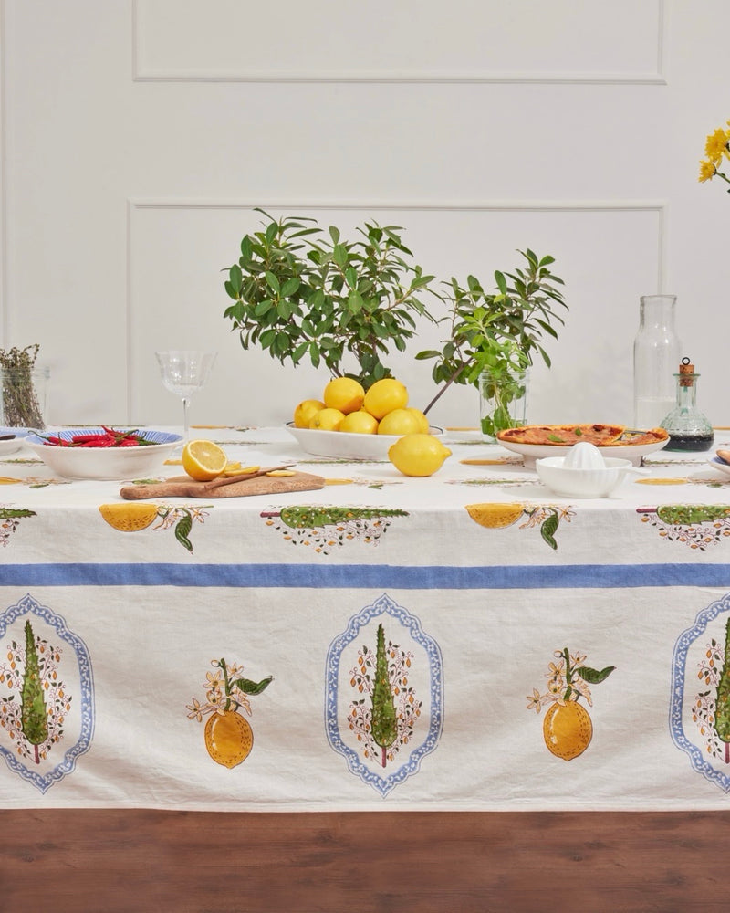 Italian Summer Block Print Table Cloth