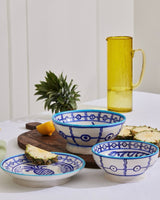 Pineapple Blue Pottery Bowls and Plate Set