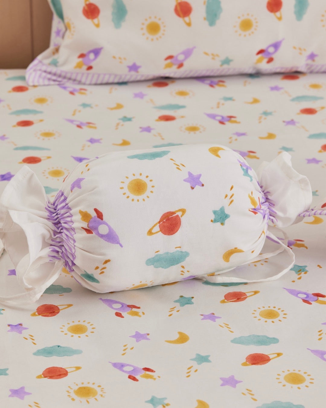 Rocket and Stars Baby Pillow and Toffee Bolster Set