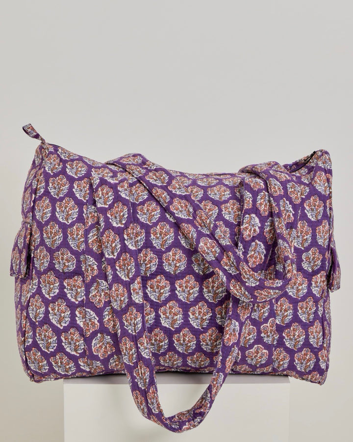 Purple Floral Quilted Duffel Bag