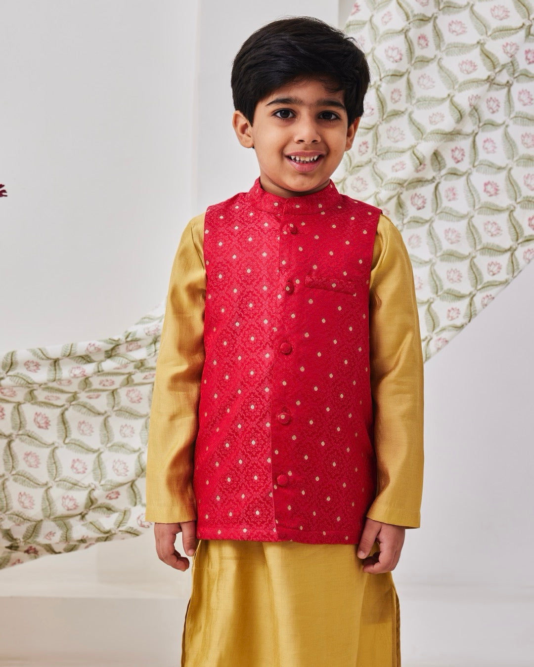 Pink and Gold Kids Kurta Set With Jacket