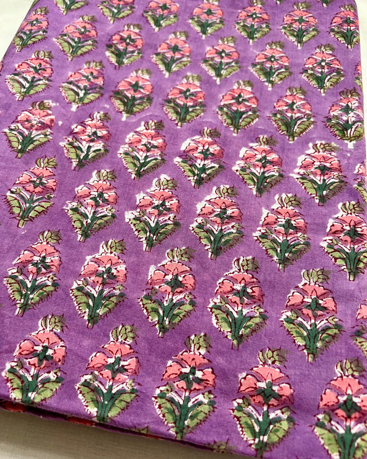 Purple Buti Block Print Cotton Fabric