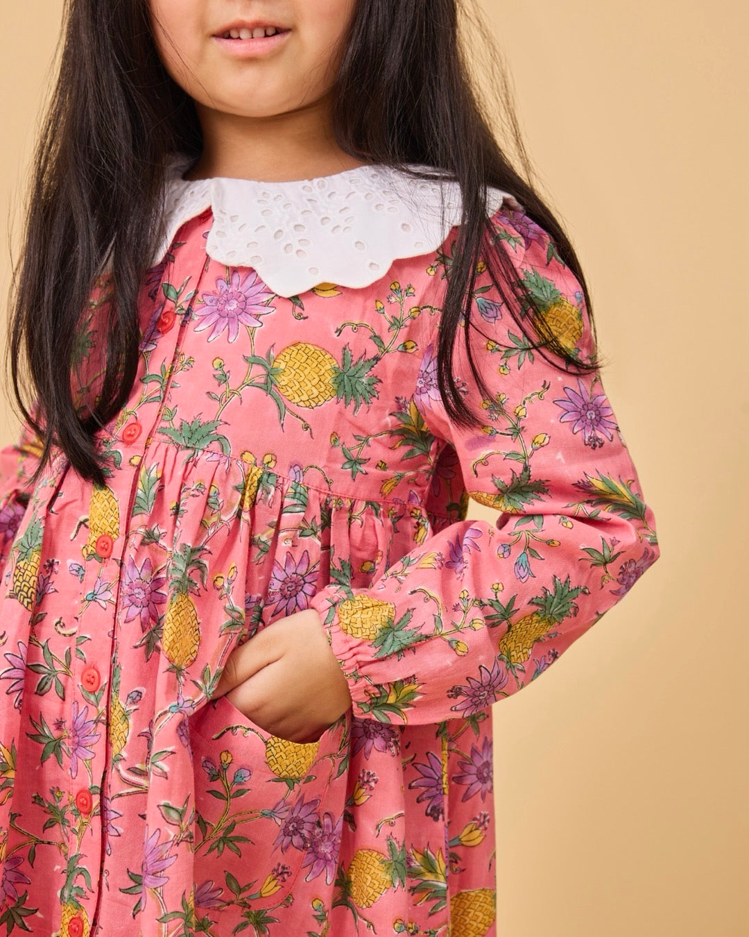 Pineapple Passions Kids Schiffli Collar Frock