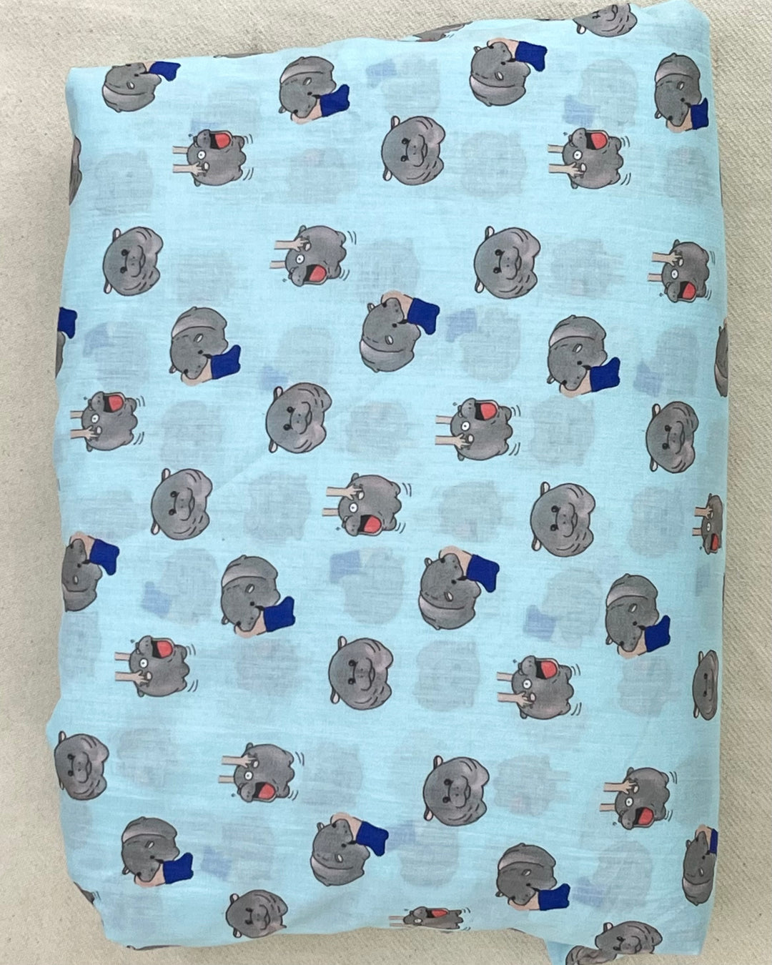 Moo Deng Blue Fabric