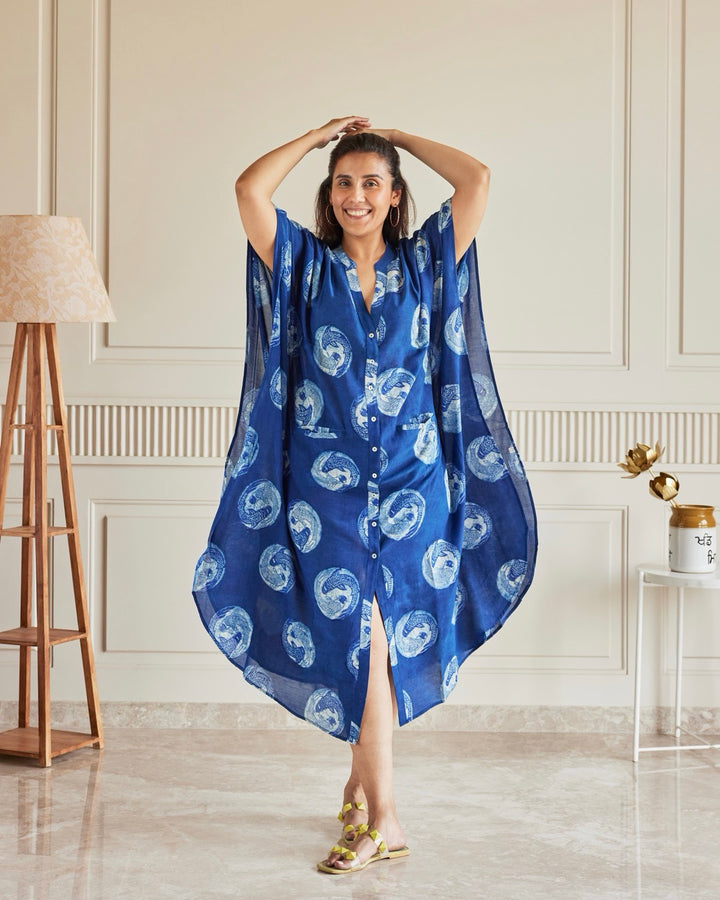 Lucky Koi Indigo Kaftan