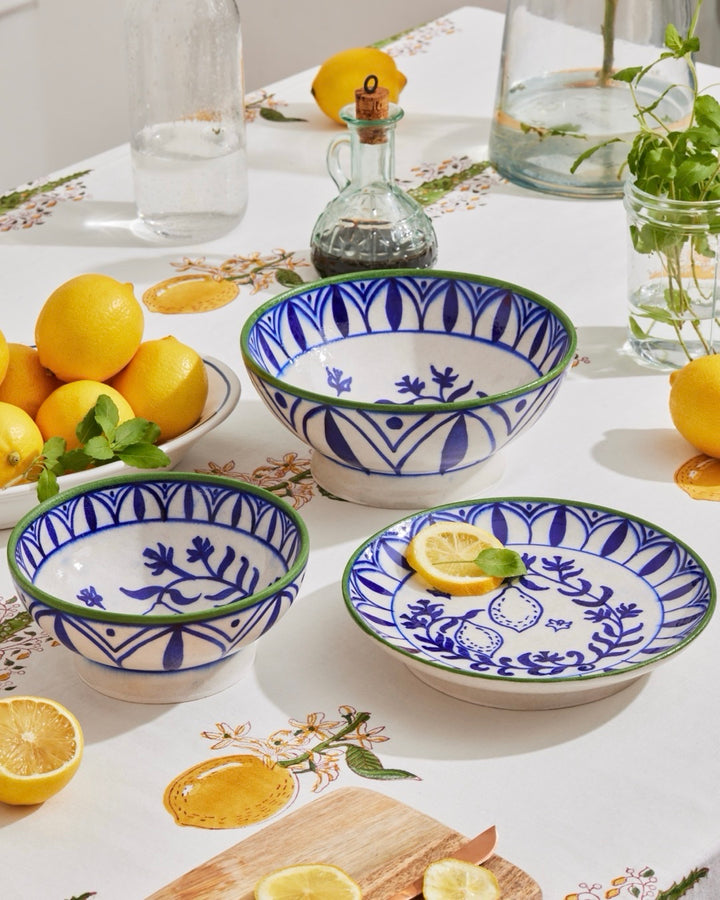 Blue Pottery Lemon Bowls and Plate Set