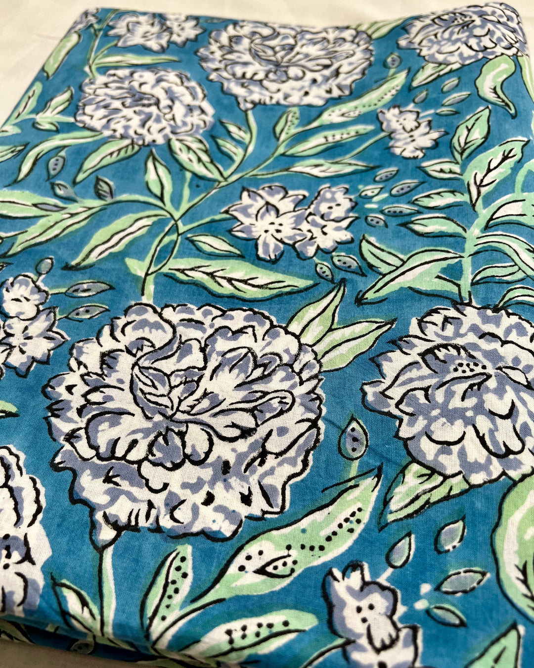 Blue Jaal Floral Block Print Cotton Fabric