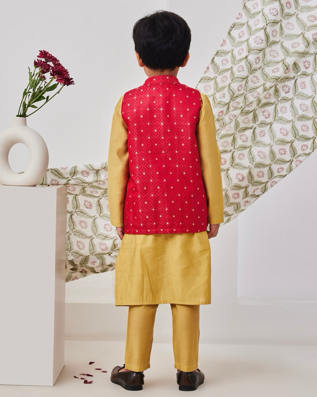 Pink and Gold Kids Kurta Set With Jacket