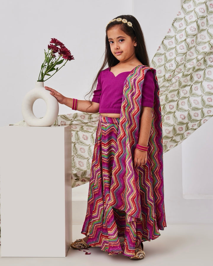 Pink Cheveron Kids Lehenga