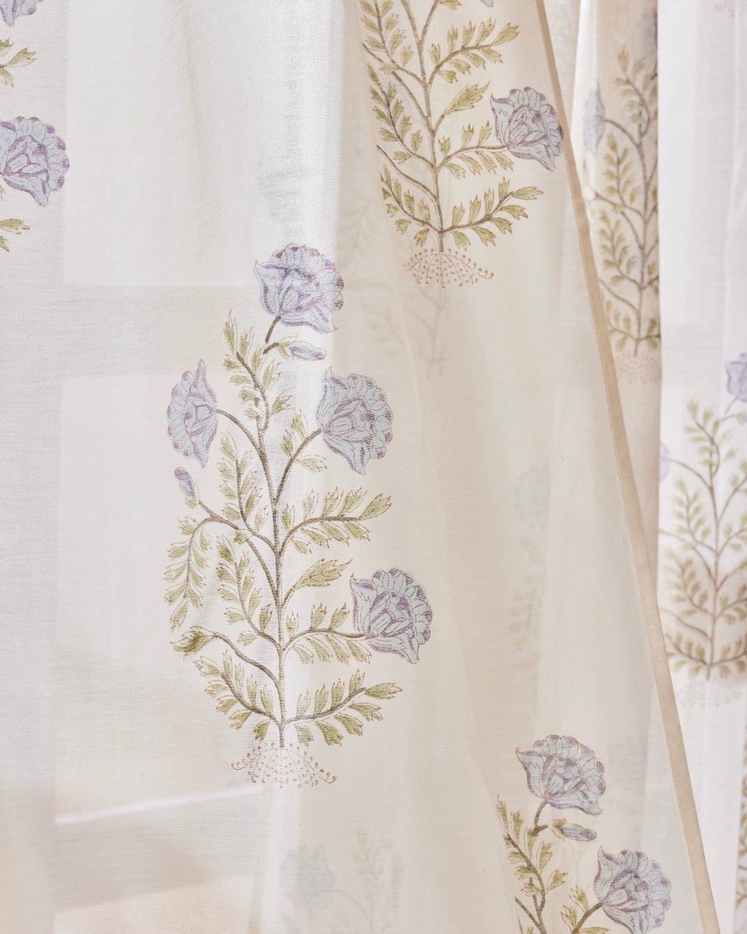 Blue Floral Chanderi Sheer Curtain
