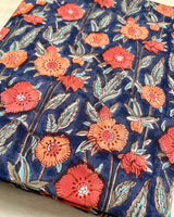 Blue Poppy Leher Block Print Cotton Fabric