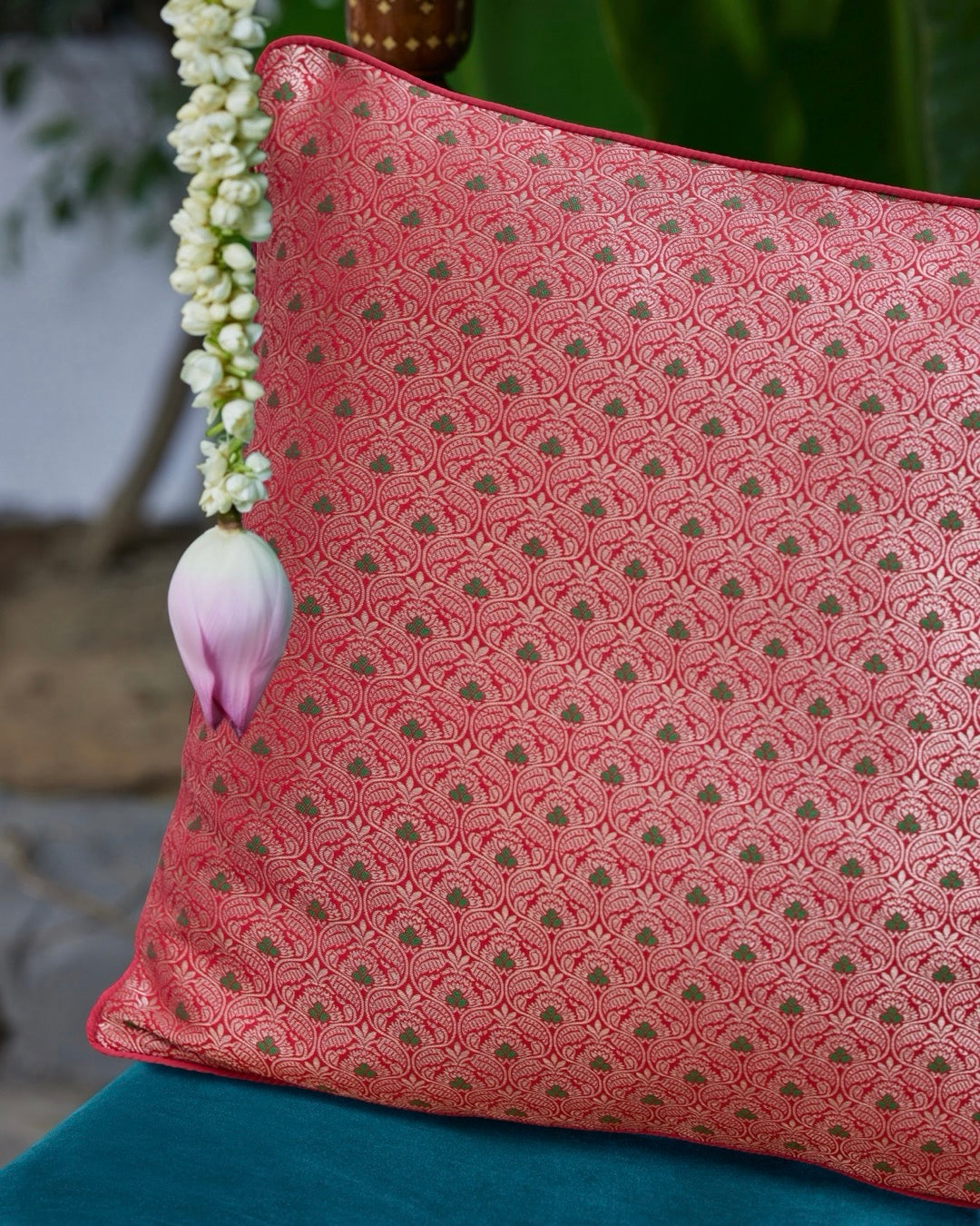 Rani Pink Banarasi Silk Cushion Cover