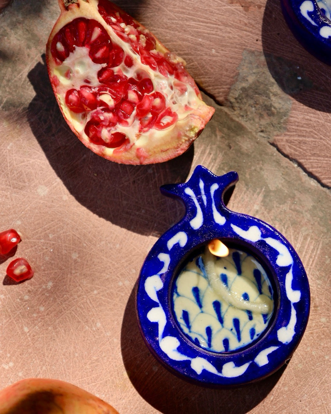 Blue Pomegranate Pottery Reusable Diya