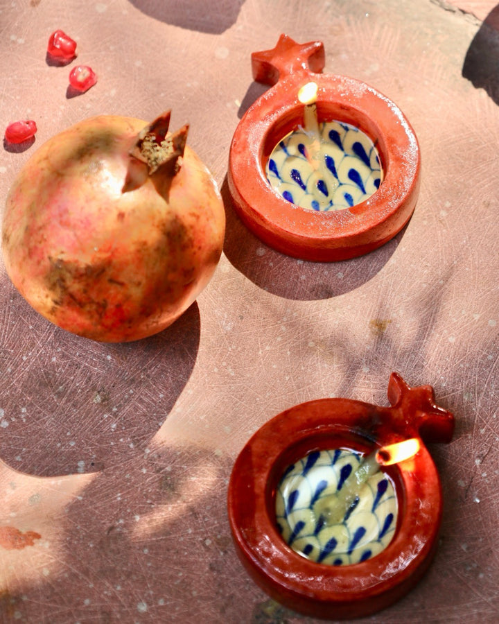 Red Pomegranate Pottery Reusable Diya