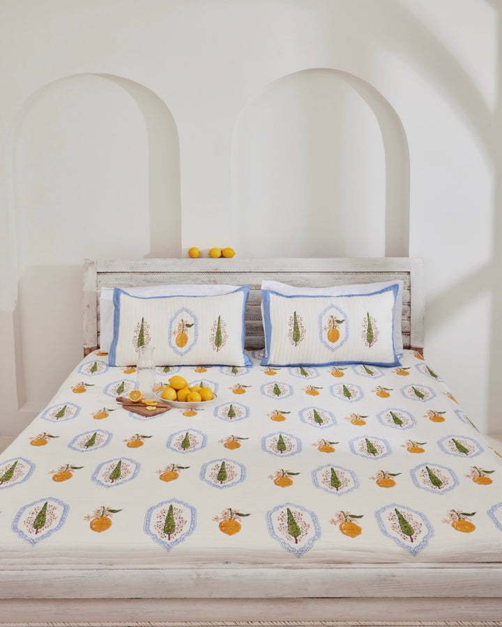 Italian Summer Quilted Block Print Bedcover