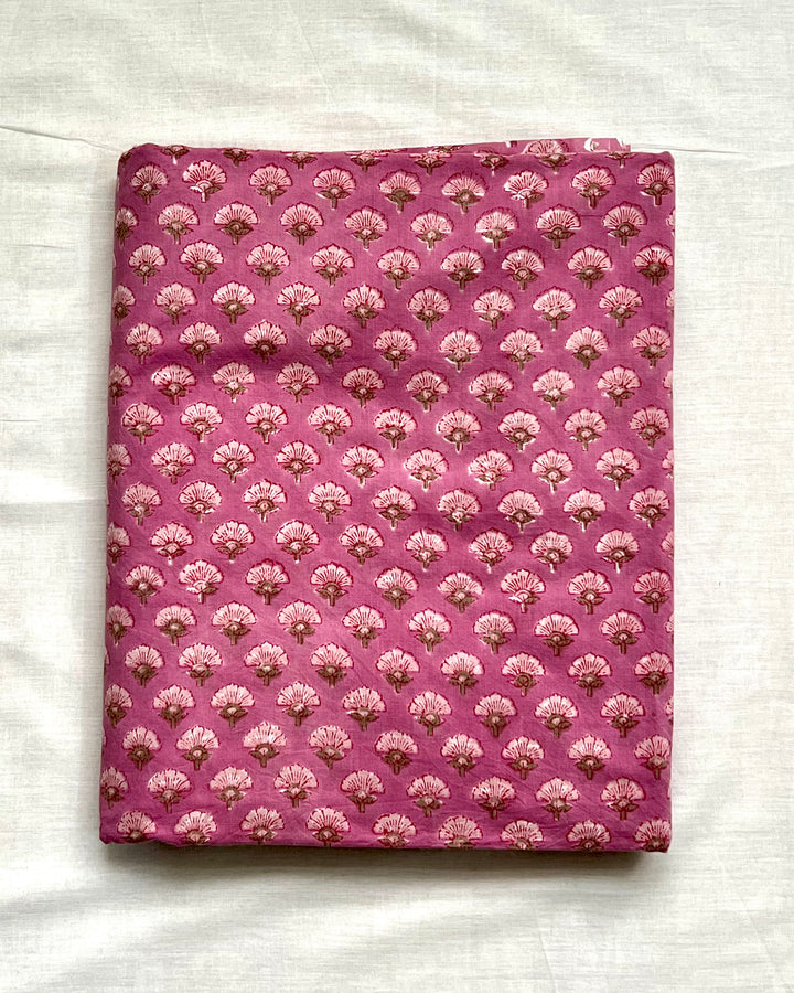 Rose Pink Floral Jaal Block Print Cotton Fabric