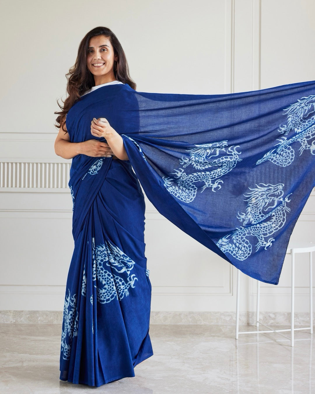 Dragon Indigo Bagru Saree