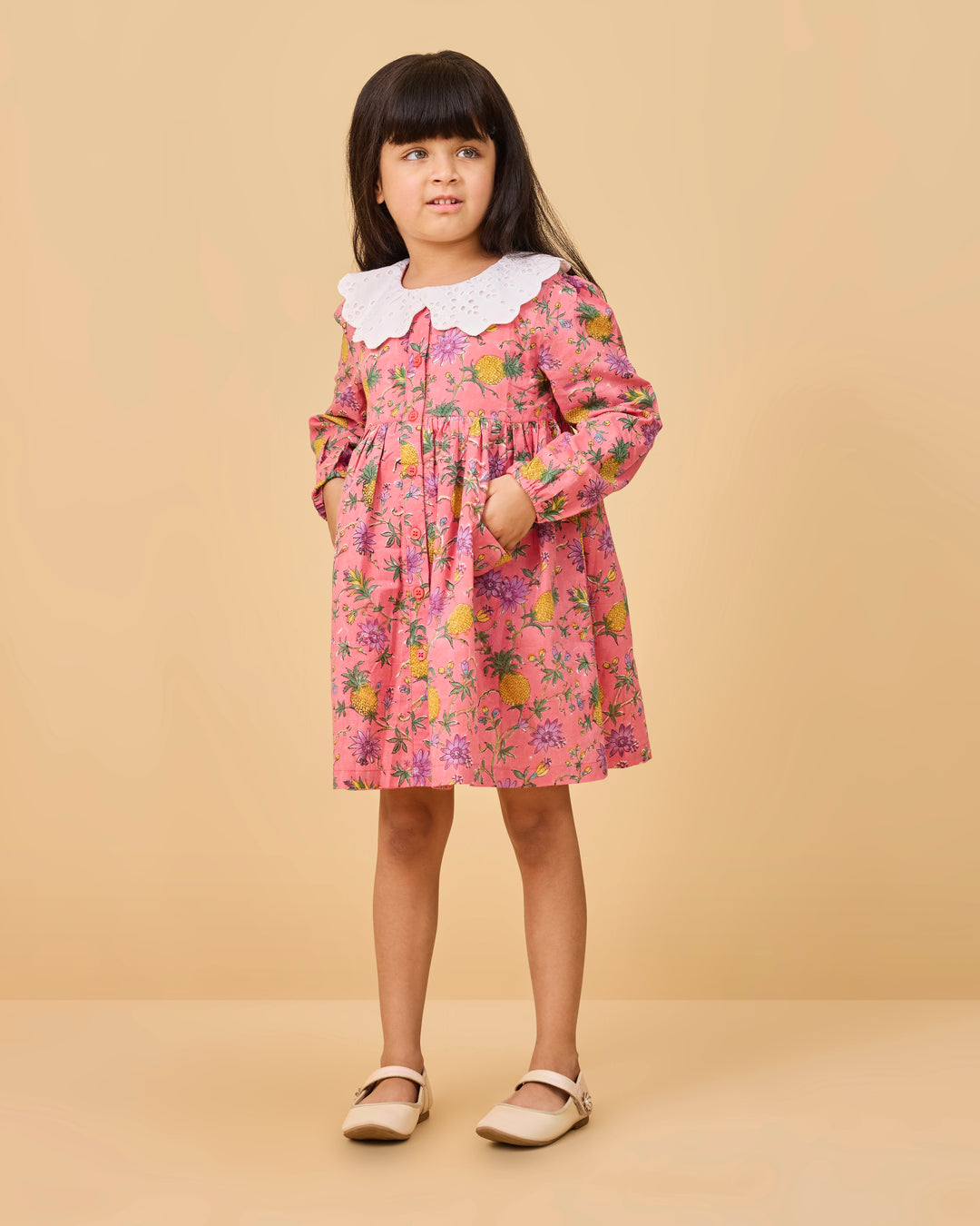 Pineapple Passions Kids Schiffli Collar Frock