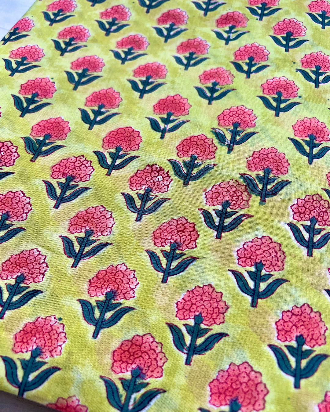 Yellow Buti Floral Jaal Block Print Cotton Fabric