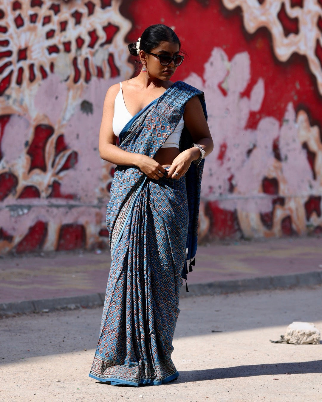 Moroccan Doors Indigo Ajrakh Saree