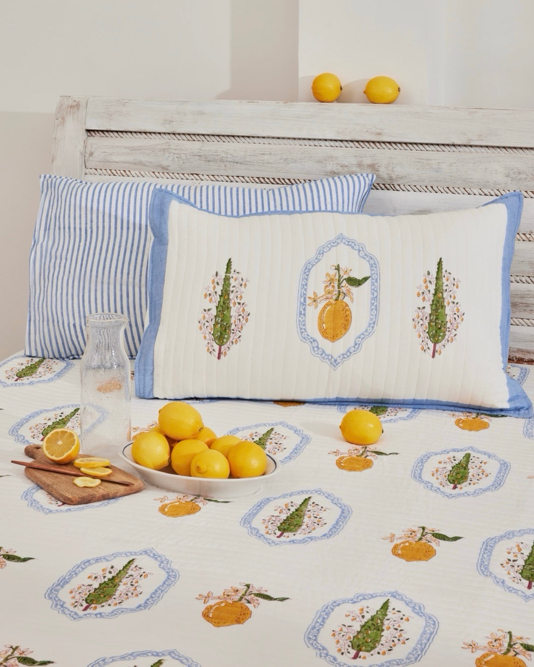 Italian Summer Quilted Block Print Bedcover