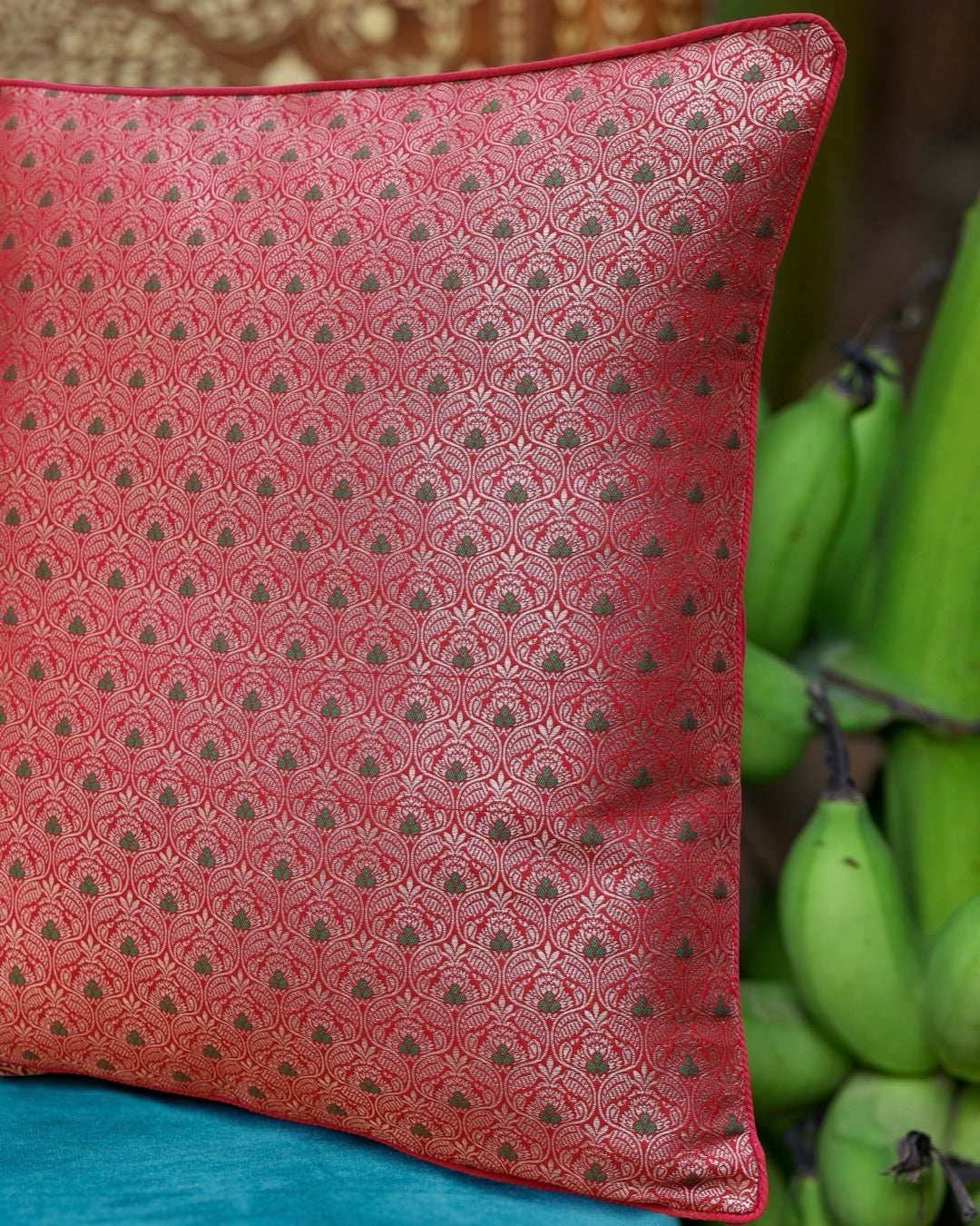 Rani Pink Banarasi Silk Cushion Cover