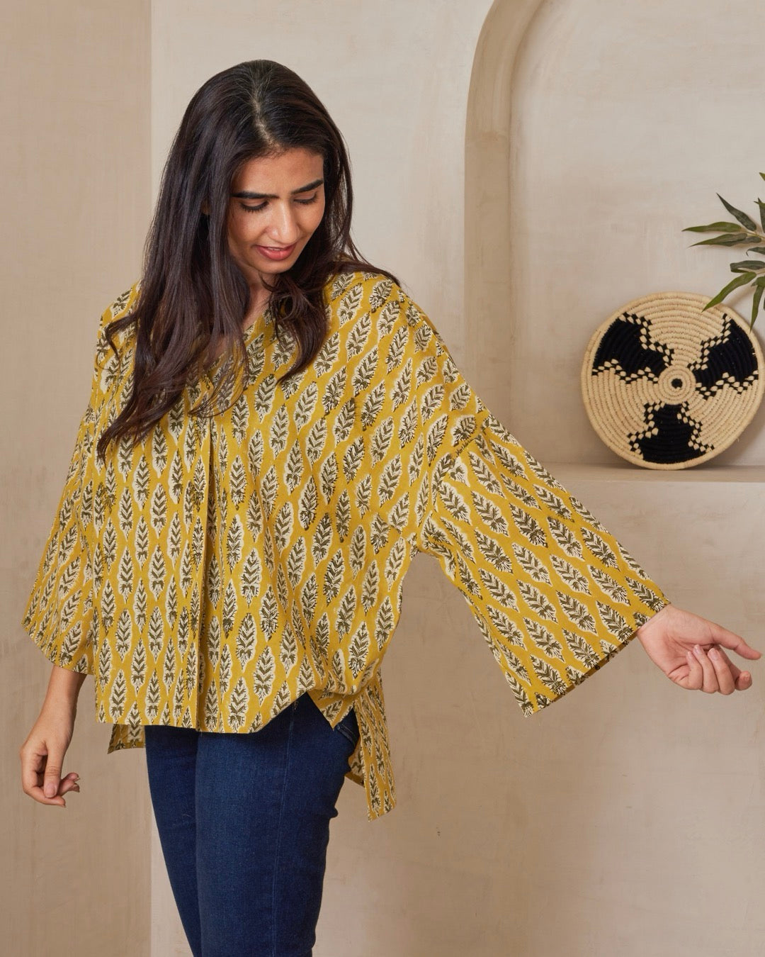 Yellow Leaf Front Pleat Top